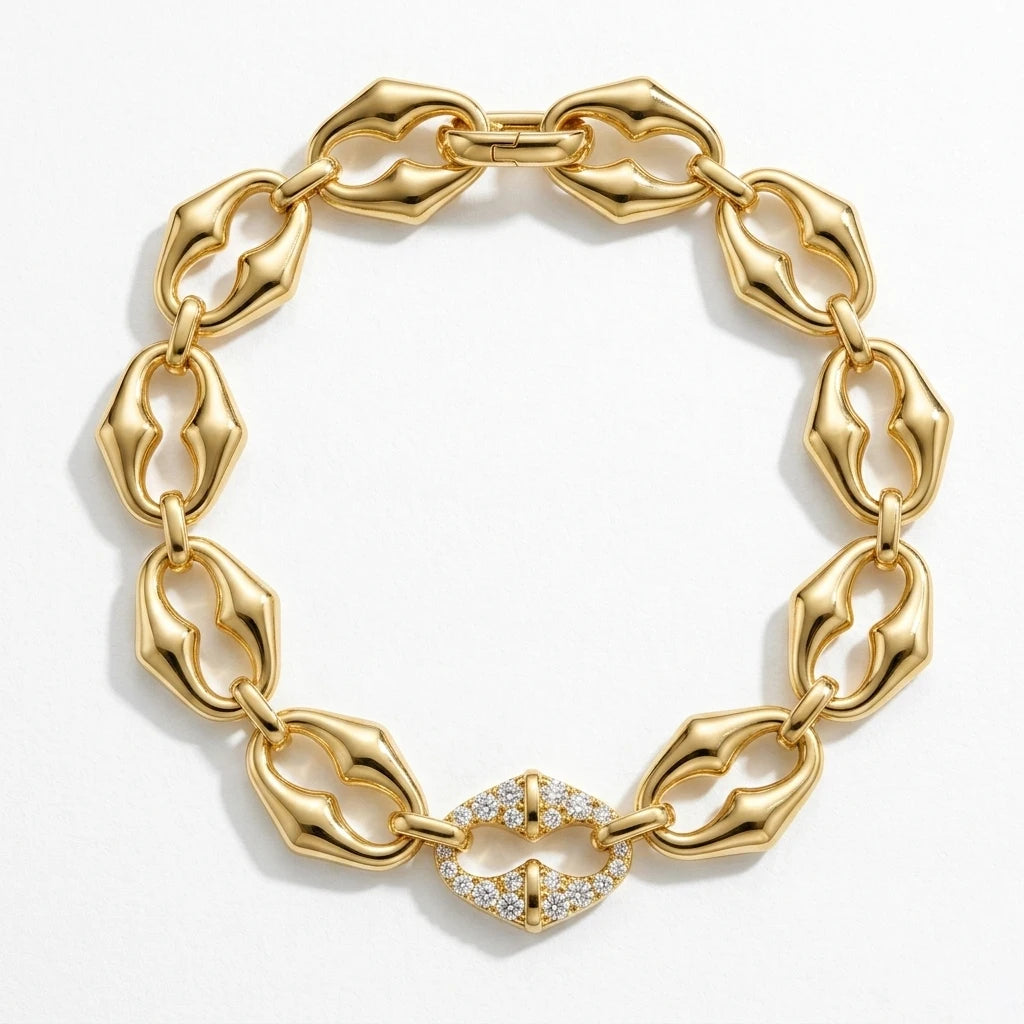 Women Fashion Luxury Chunky Chain Bracelet, Shiny CZ Adjustable Hand Jewelry, Daily Party Vacation Dating Jewelry Gift