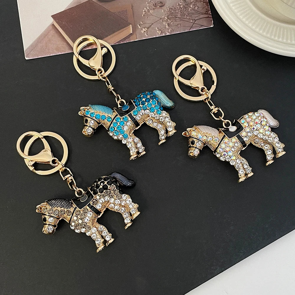Horse KeyChain Key Ring Holder for Car Handbag Pendant Rhinestone Crystal Inlaid Souvenirs Gifts