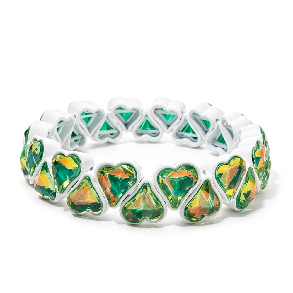 BEUTIFOR Zirconia Double Love Beads Elastic Bangles For Women and Girl Y2K Bohemian Layered Wrap Bracelets Accessory