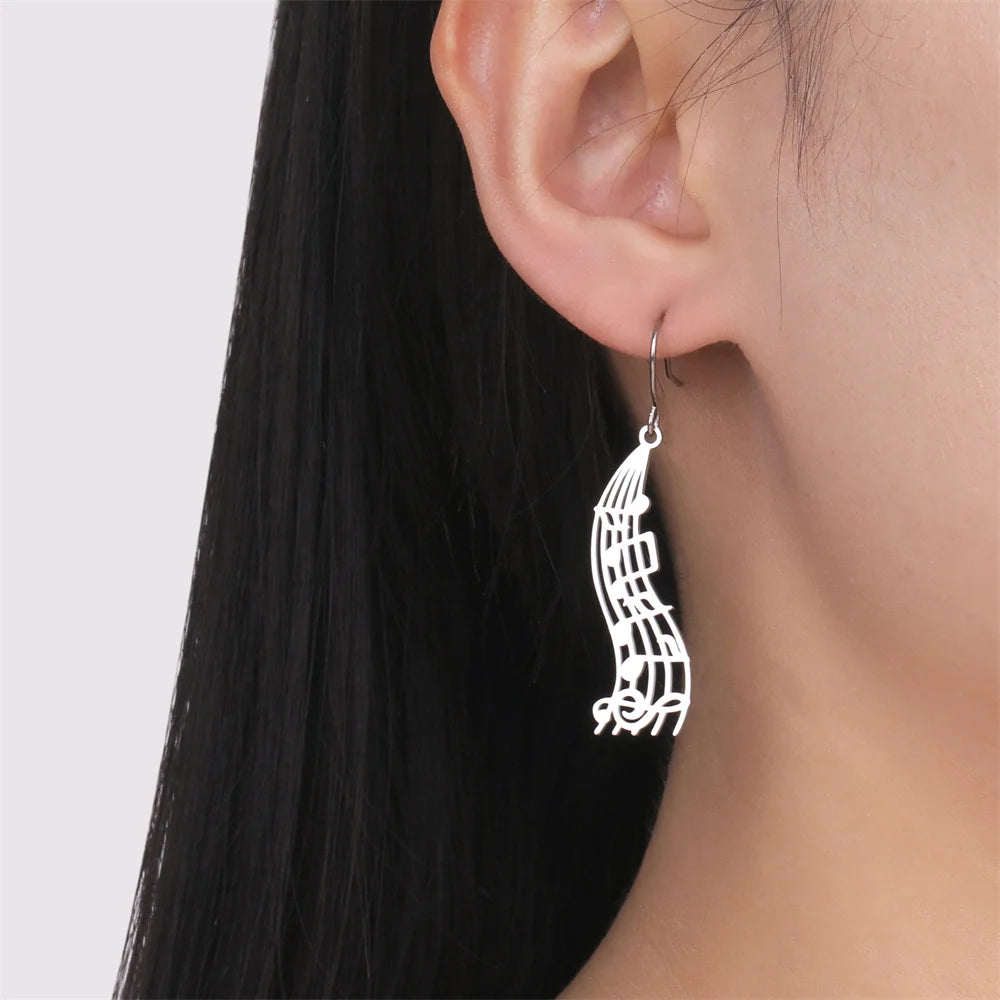My Shape Music Note Drop Earrings for Women Men Gifts Stainless Steel Classic Musical Violin Dangle Earring Jewelry Musican Gift