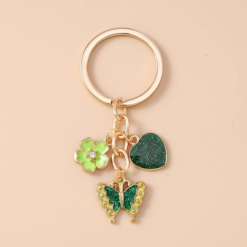 Cute Butterfly Keychain Women Girls Love Heart Flower Key Ring Pendants for Handbag Decor DIY Handmade Key Chain Jewelry Gifts