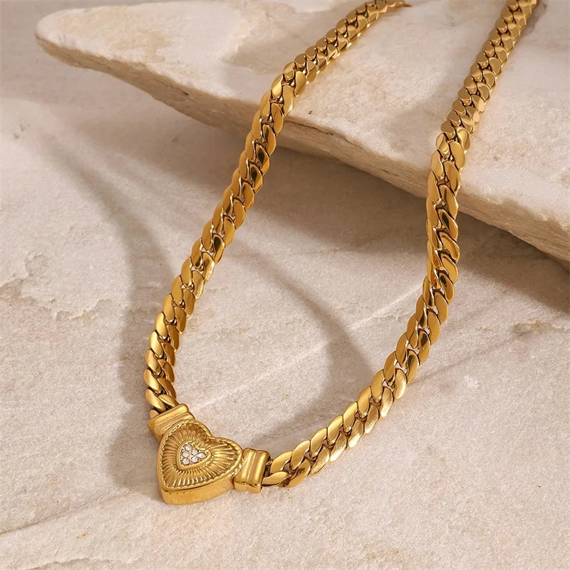 EILIECK 316L Stainless Steel Heart Chokers Necklace For Women New Fashion Collar Neck Chain Waterproof Gold Color Jewelry Gift