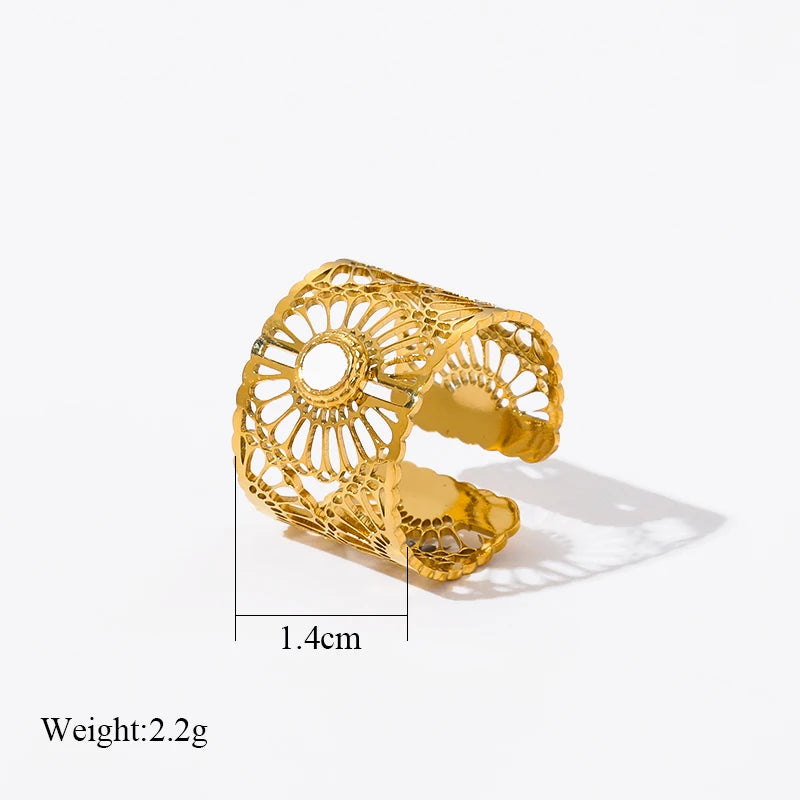 EILIECK 316L Stainless Steel Geometric Gold Color Cuff Rings For Women Girl Fashion New Jewelry Friend Gift Party anillos mujer