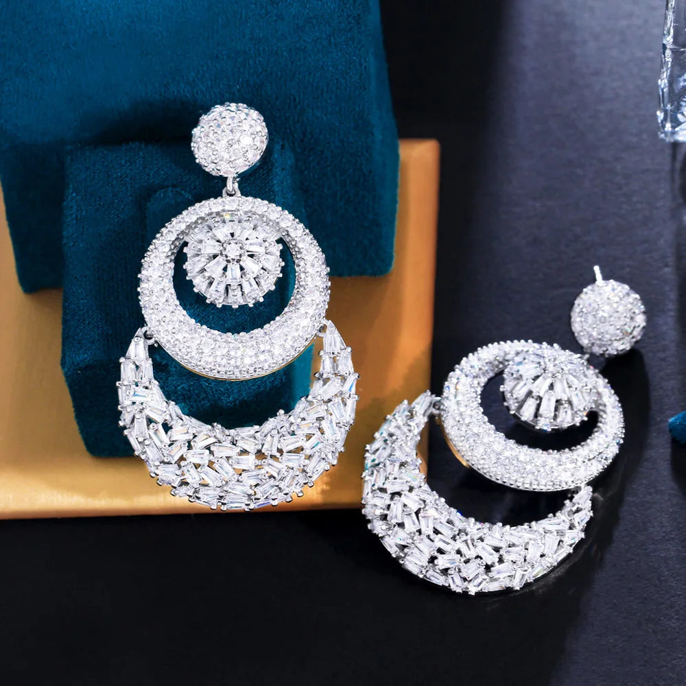 ThreeGraces Luxury Shiny Cubic Zirconia Long Big Chunky Bridal Wedding Statement Earrings for Women Fashion Party Jewelry E1122
