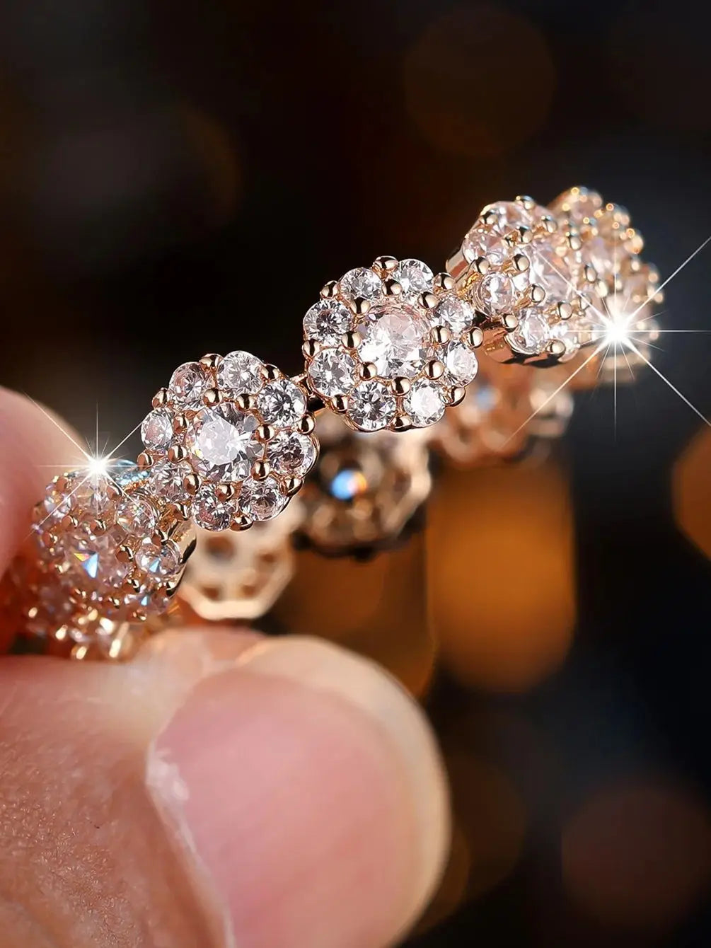 Cute Female White Zircon Stone Flower Ring Gold Color Engagement Charm Wedding Jewelry For Women