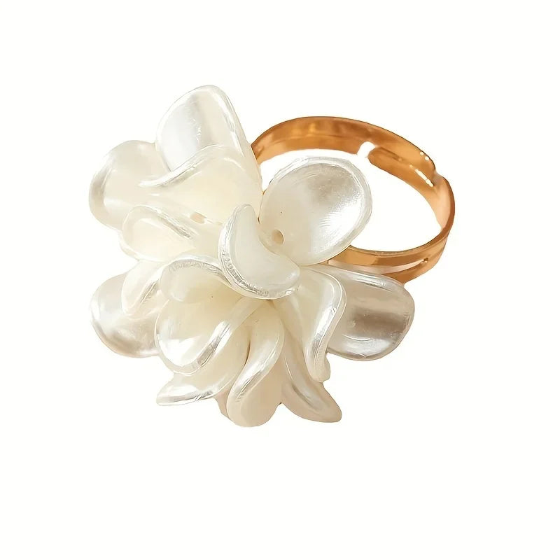 Elegant Boho Style Flower Open Ring Fashion Temperament Camellia Floral Design Versatile Daily Wear & Gift Ring for Women