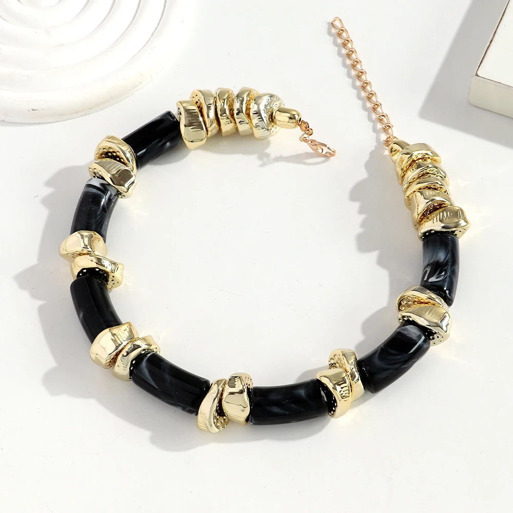 Statement Acrylic Geometric Beads Golden Irregular Spacer Choker Necklaces Elegant Colorful Chunky Necklace Fashion Jewelry