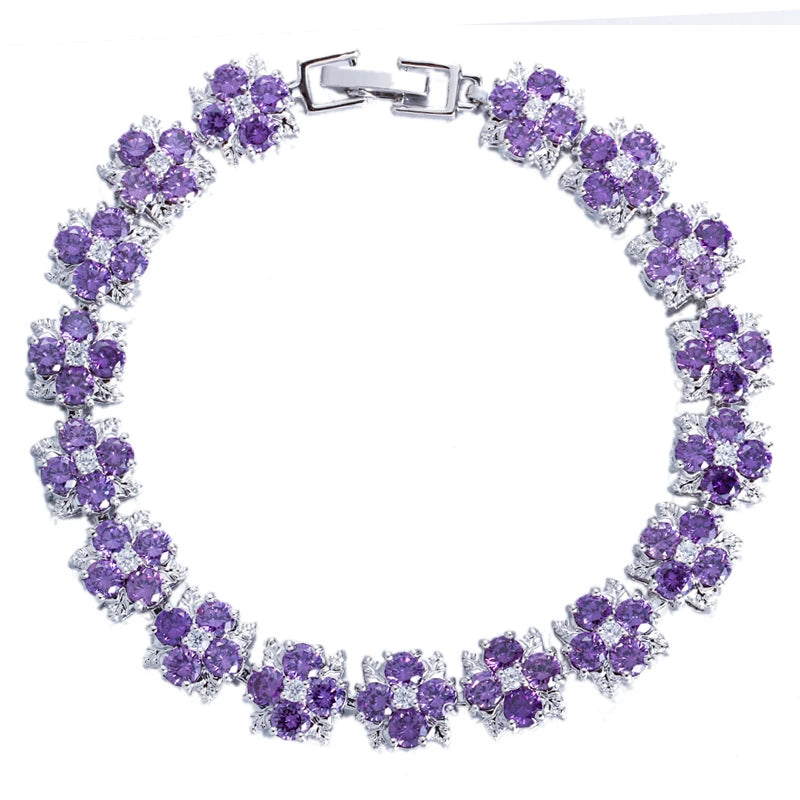 ThreeGraces Luxury Shiny Blue Zirconia Flower Tennis Bracelet for Women Fashion Bridal Wedding Evening Party Jewelry BR402
