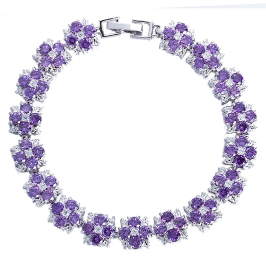 ThreeGraces Luxury Shiny Blue Zirconia Flower Tennis Bracelet for Women Fashion Bridal Wedding Evening Party Jewelry BR402