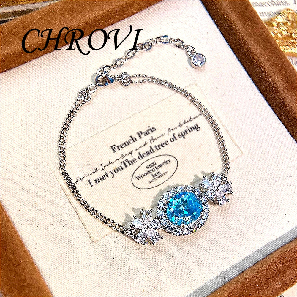 Aromatherapy 925 sterling silver romantic Paraiba diamond pendant necklace with full-cut oval zircon bracelet set
