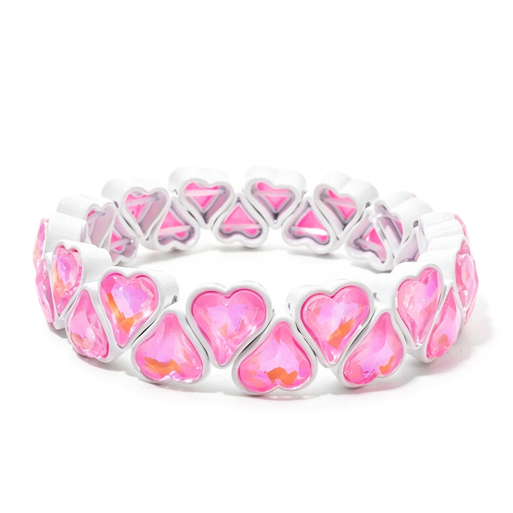 BEUTIFOR Zirconia Double Love Beads Elastic Bangles For Women and Girl Y2K Bohemian Layered Wrap Bracelets Accessory