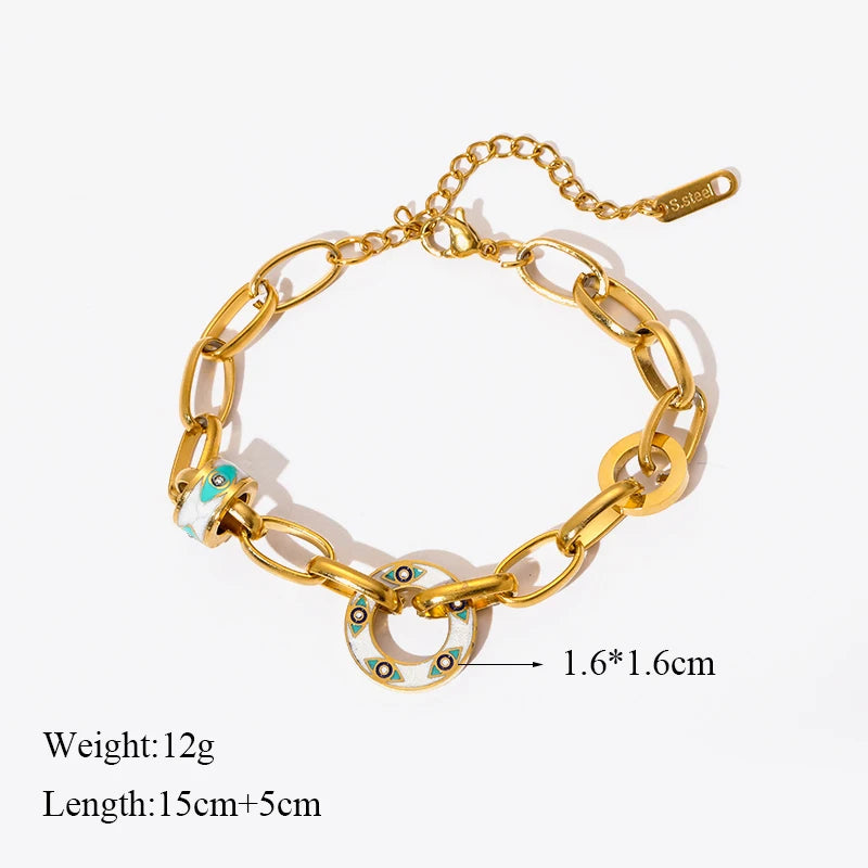 EILIECK 316L Stainless Steel Geometry Circle Charms Bracelet For Women Men Fashion Non-fading Bangles Wrist Jewelry Gift Bijoux