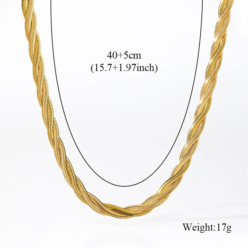 EILIECK 316L Stainless Steel Metal Cross Woven Chain Necklace Bracelet Set For Women Fashion Statement Waterproof Jewelry Gift