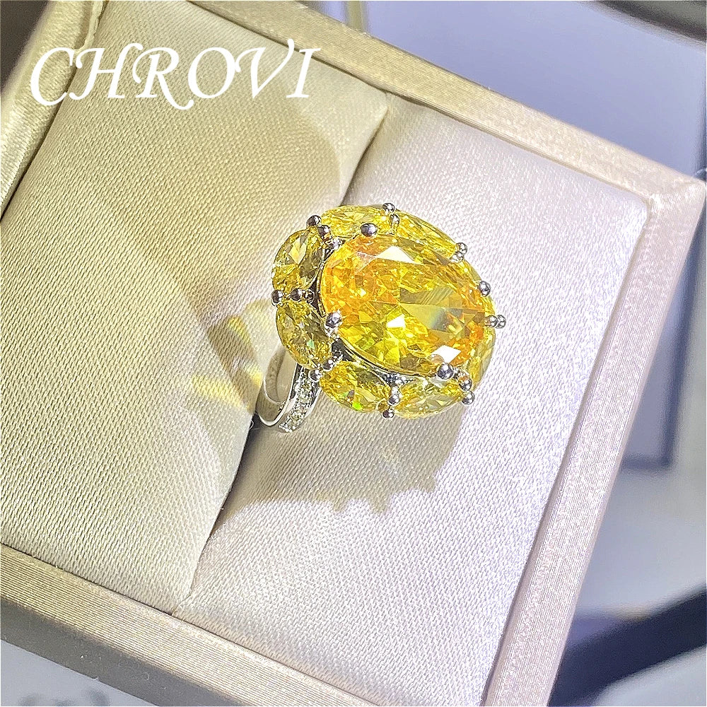 New luxury 925 pure silver gemstone yellow diamond high-carat carbonated ring - creative red large-carat engagement women's ring