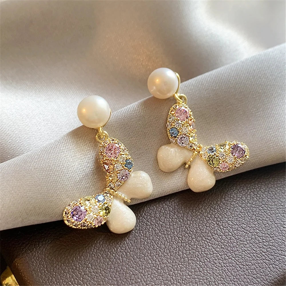 Cute Female Gold Color Butterfly Stud Earrings Lovely Bridal Wedding Jewelry For Women