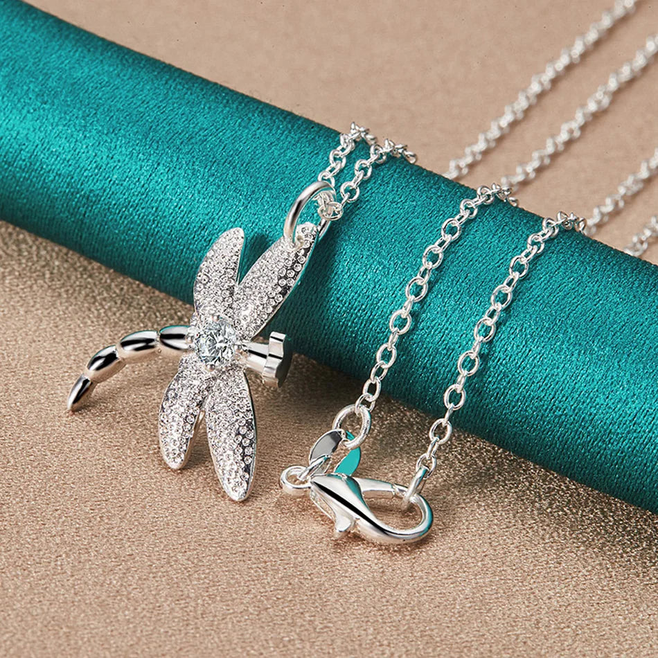 URMYLADY 925 Sterling Silver Dragonfly Pendant Necklace for Women Wedding Charm Engagement Fashion Jewelry