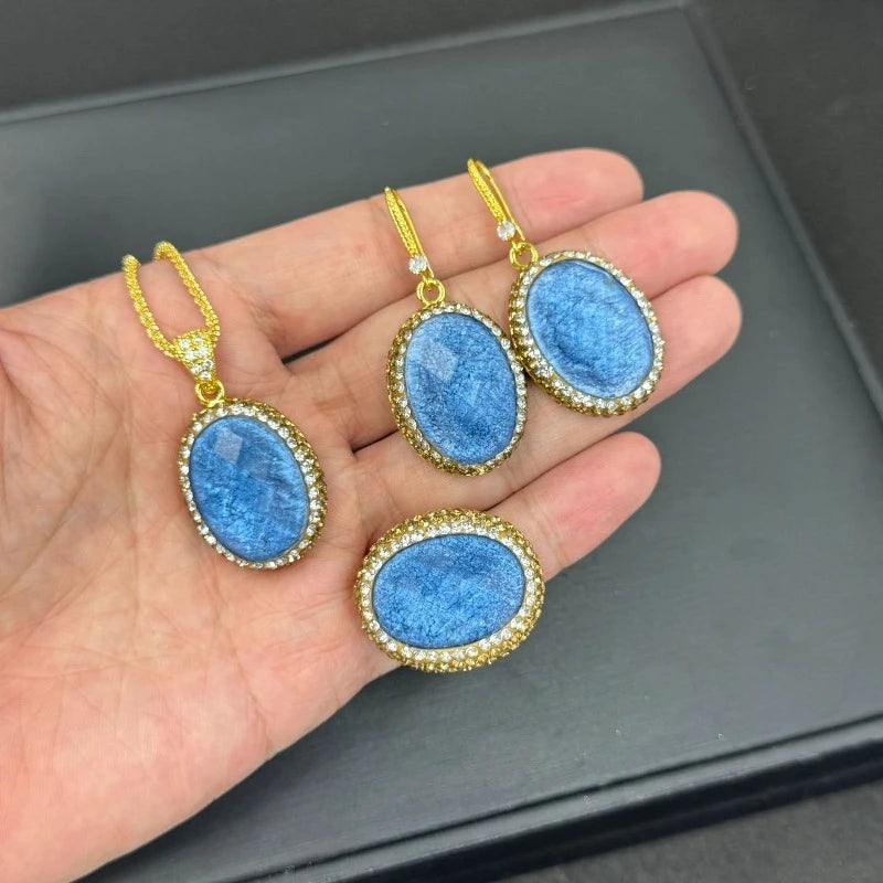 Resin 3 Pcs Jewelry Sets Geometric Vintage Palace Style Dinner Party Earrings Necklaces for Women Elegant Exquisite Accessories