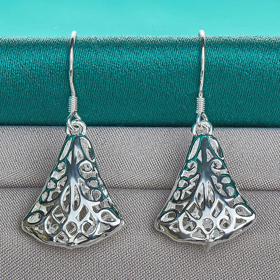 URMYLADY 925 Sterling Silver Hollow Sector Earrings For Women Wedding Party Fashion Charm Jewelry
