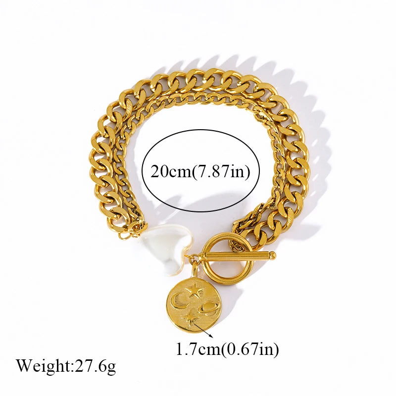 EILIECK 316L Stainless Steel Starfish Heart Pearl Charm Bracelet For Women Trendy Gold Color Wrist Chain Jewelry Holiday Gifts