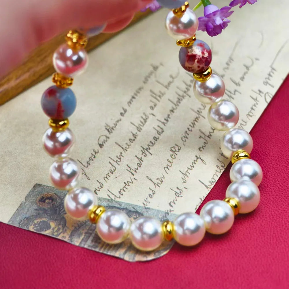 NEW White Pearl Natural Stone Beaded Bracelet for Women Golden Colorful Boho Bracelet Wedding Party Daily Wear Jewelry Gift
