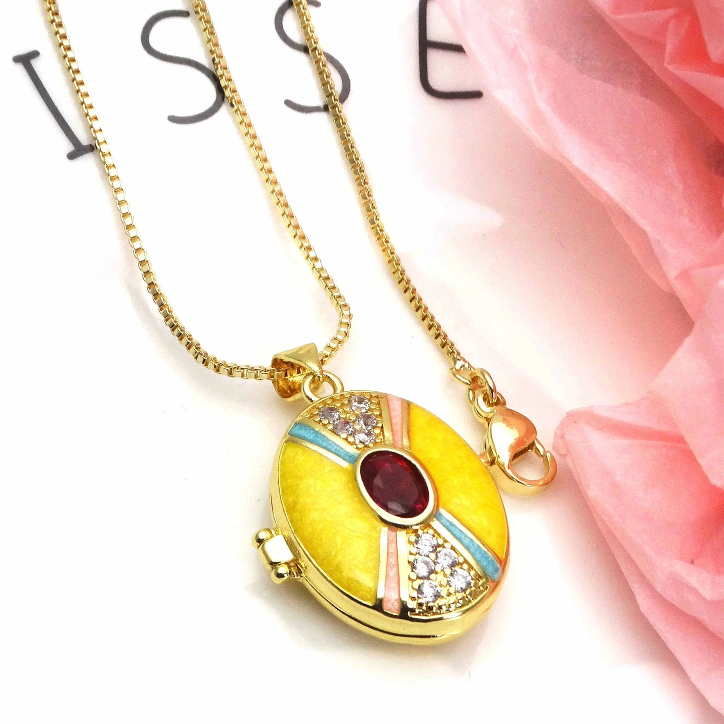 Micro Zircon oil drip photo box Pendant necklace case gaine pendant necklace copper chain jewelry necklace