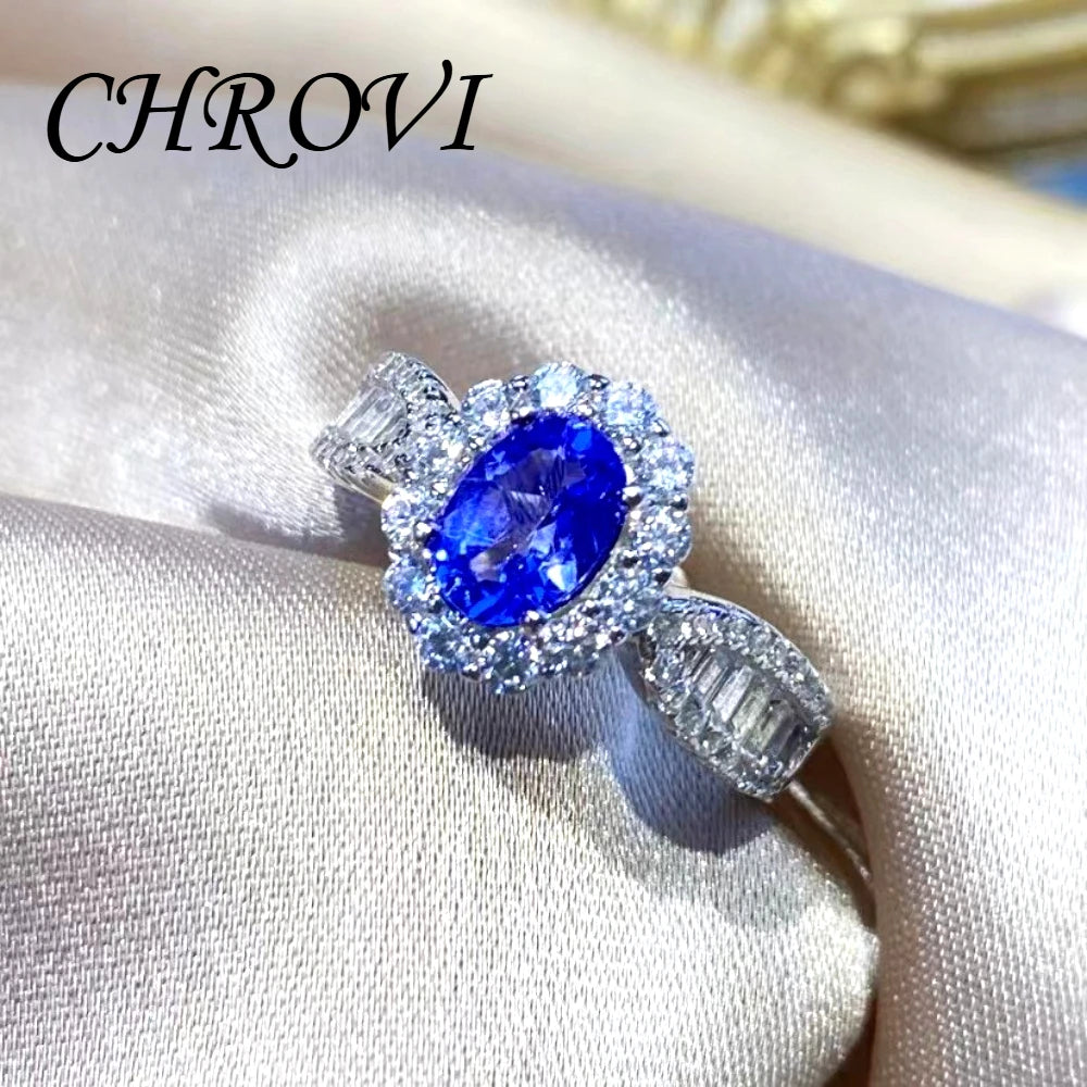 Fashion 925 sterling silver sky blue topaz full diamond minimalist style open ring for women - finger ring