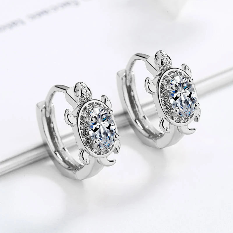 OXTAO Moissanite Cute Turtle Style Hoop Earrings Oval 5x7mm D VVS1 14K Gold Filled Versatile Gold Color Wedding Female Jewelry