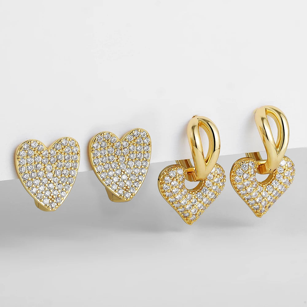 Exquisite CZ Crystal Love Heart Hoop Earrings for Women Cubic Zirconia Gold Color Sweet Cute Hollow Earrings Fashion Jewelry