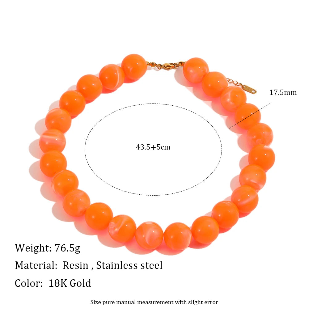 E.B.belle Colorful Marbled Resin Bead Necklace Hypoallergenic Chunky Beaded Chain Bohemian Holiday Women Jewelry Accessories