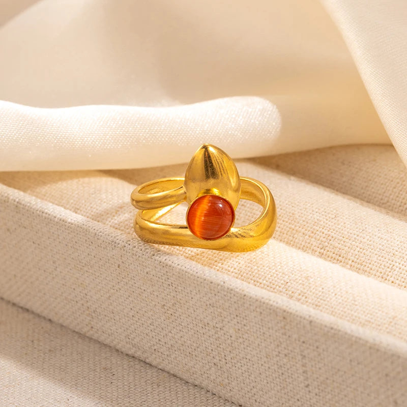 ANENJERY 316L Stainless Steel Colorful Stone Water Droplets Open Ring for Women Personality Niche Jewelry Niche Gifts Wholesale