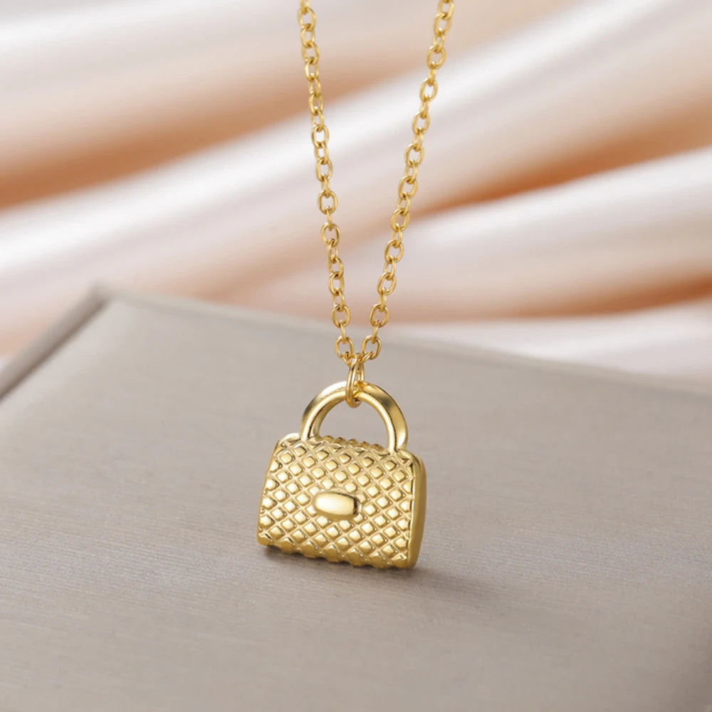 My Shape Fashion Handbag Necklace for Women Ladies Lovely Purse Shape Pendants Chain Stainless Steel Jewelry Party Gift Trendy