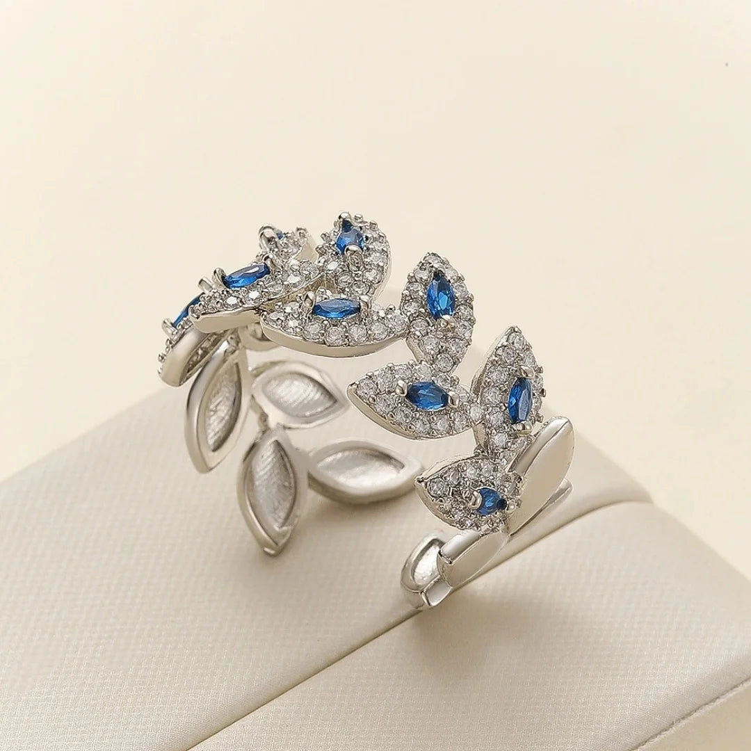 Luxury Female White Blue Zircon Stone Silver Color Wedding Rings Promise Open Adjustable Engagement Jewelry For Women