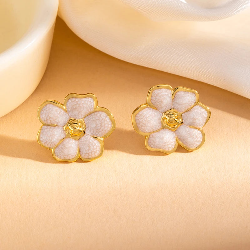 ANENJERY 316L Stainless Steel Colorful Enamel Flower Stud Earrings For Women Temperament Luxury Niche Simple Jewelry Gift