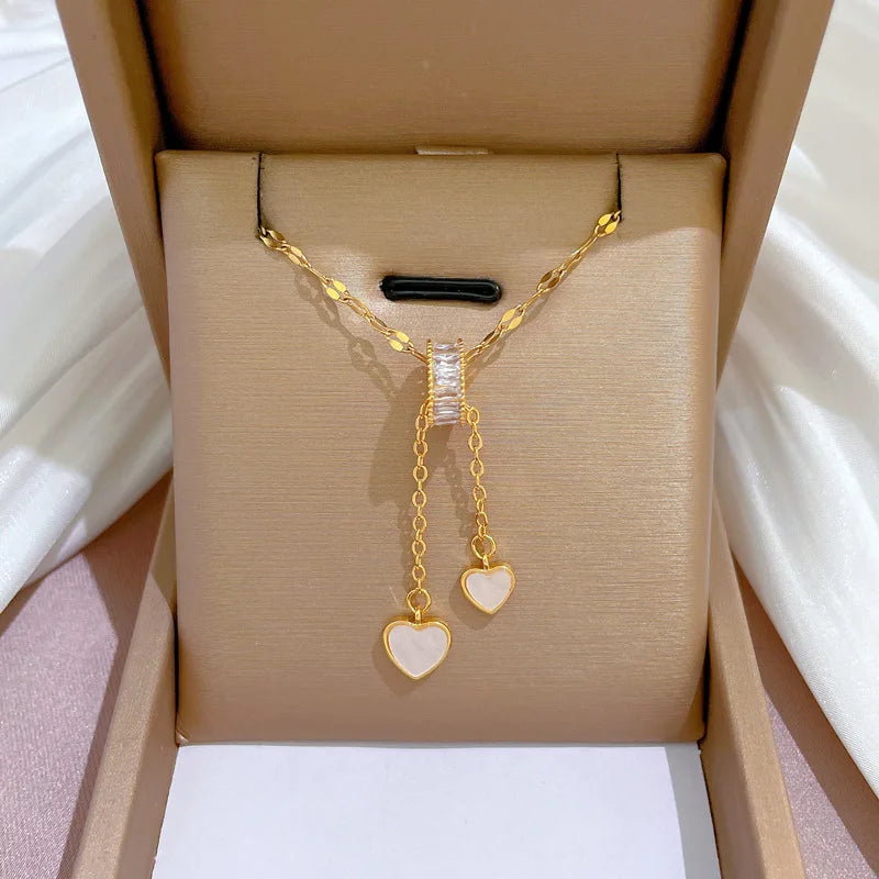 Exquisite Micro Inlaid Zircon Butterfly Tassel Necklace For Women Stainless Steel Moon Butterfly Flower Clavicle Choker Jewelry