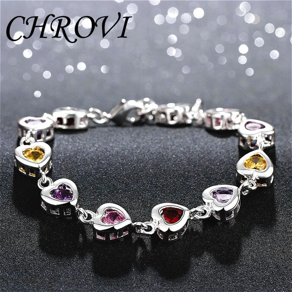 Exquisite 925 sterling silver cubic zirconia crystal heart bracelet for women, versatile, fashionable, suitable for commuting