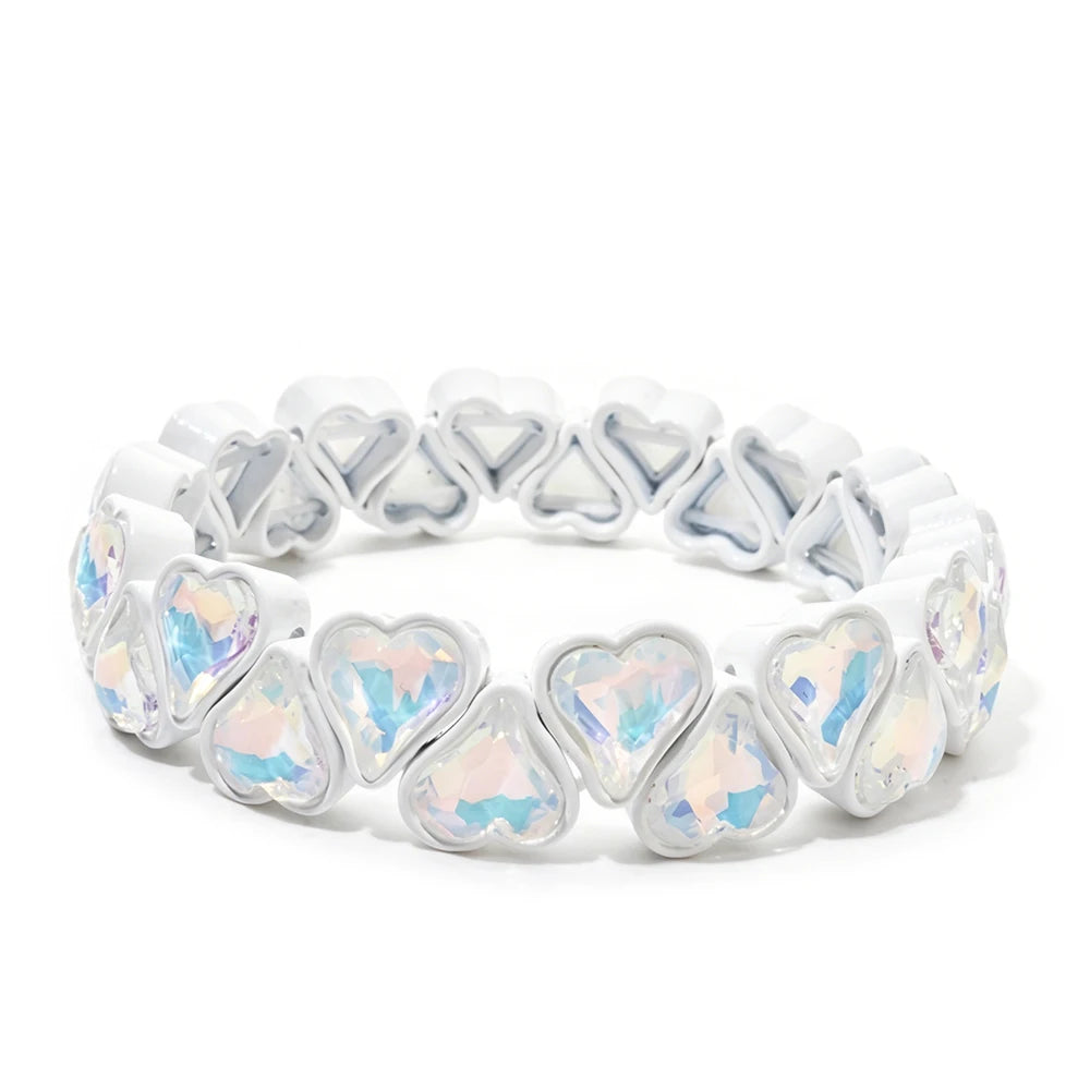 BEUTIFOR Zirconia Double Love Beads Elastic Bangles For Women and Girl Y2K Bohemian Layered Wrap Bracelets Accessory