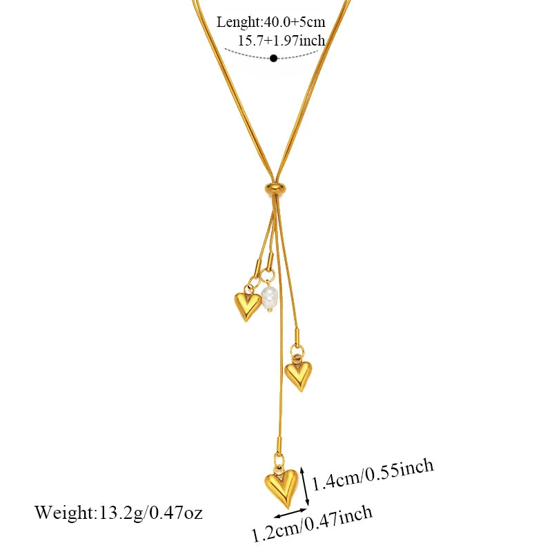 EILIECK Women's Heart Long Pendant Y-shaped Necklace 18K Gold-plated Stainless Steel Neck Chain Daily Water-resistant Jewelry