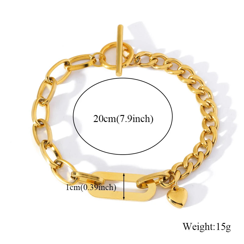 EILIECK 316L Stainless Steel Metal Gold Color Charm Bracelet Wrist Chain Trendy Texture Jewelry for Women Bijoux Femme Gift