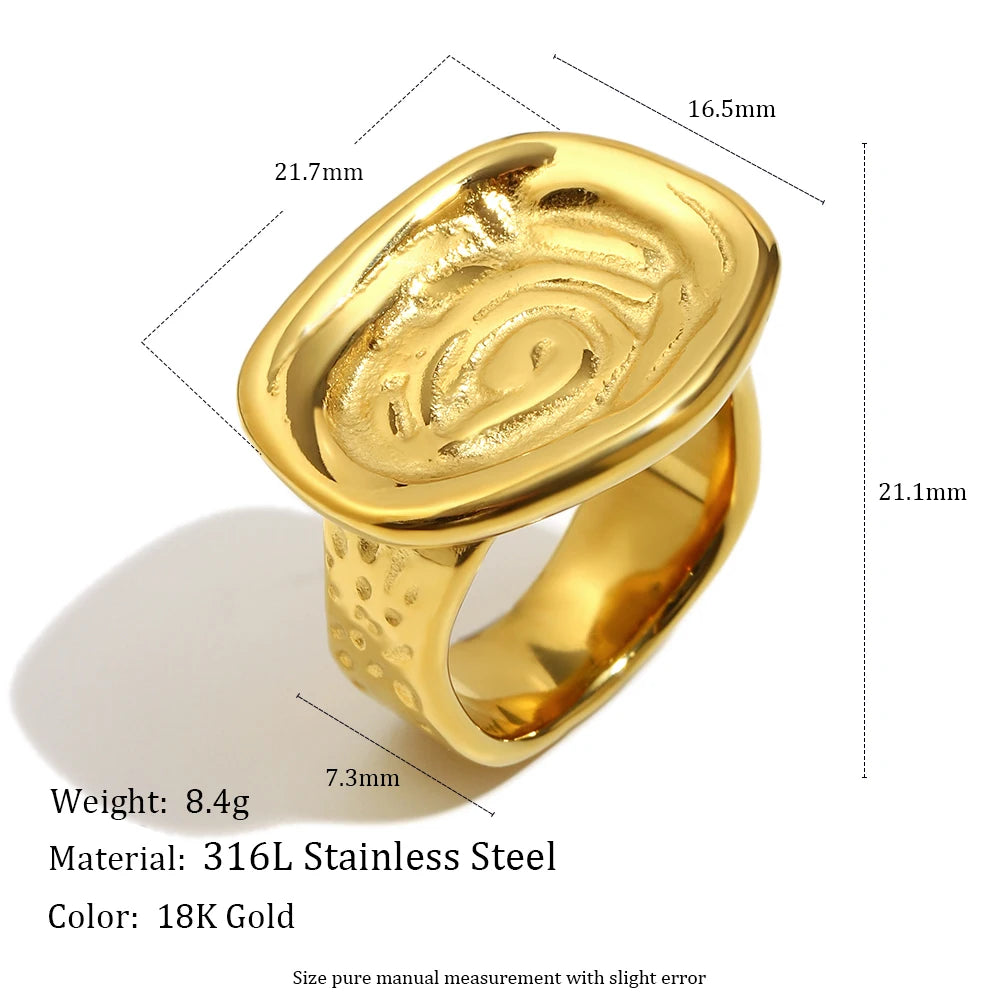 E.B.belle Stainless Steel Irregular Pattern Ring 18K Gold Plated Tarnish Free Hypoallergrnic Charm Jewelry For Wome's Gift