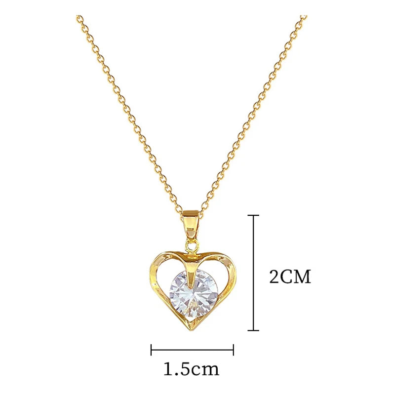 EILIECK 316L Stainless Steel Luxury Bling Zircon Moon Heart Pendant Necklace For Women 18K PVD Plated Neck Chain Jewelry Gift