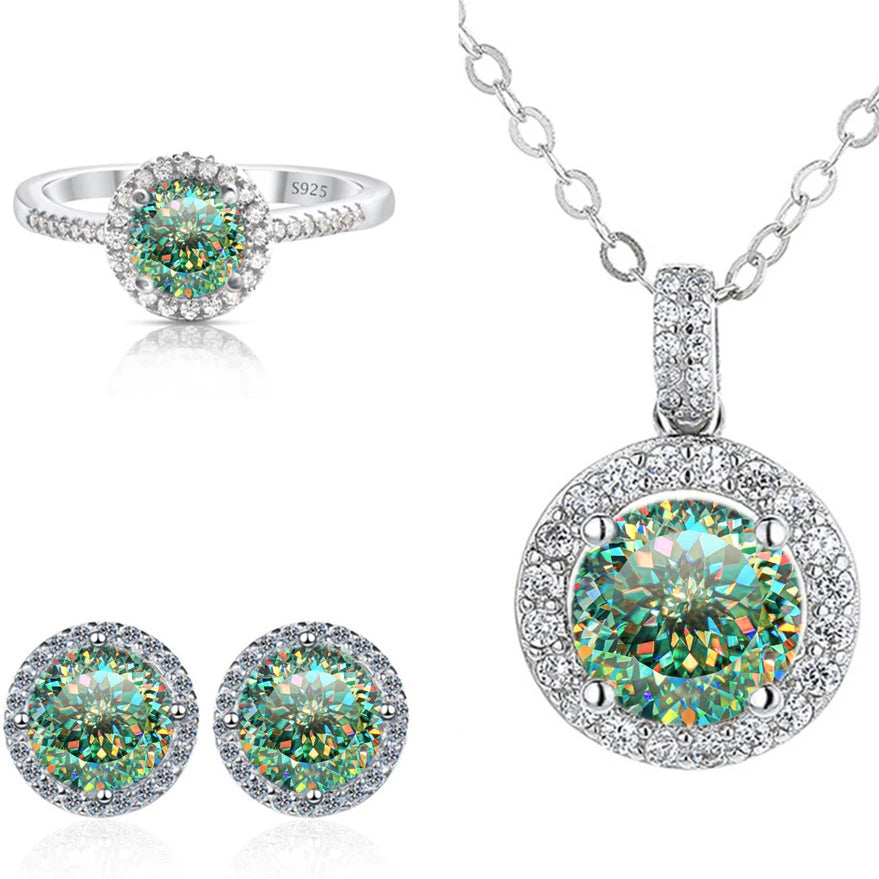 Real Round 6.5mm Moissanite Jewelry Set 925 Sterling Silver Sparking Ring Earring Pendant Necklace For Women Bridal Gift