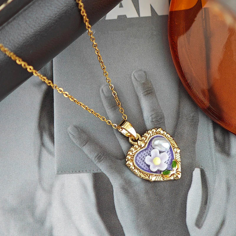 ANENJERY 316L Stainless Steel Irregular Pendant Flower Butterfly Heart Necklace For Women Romantic Niche Jewelry Gifts Wholesale