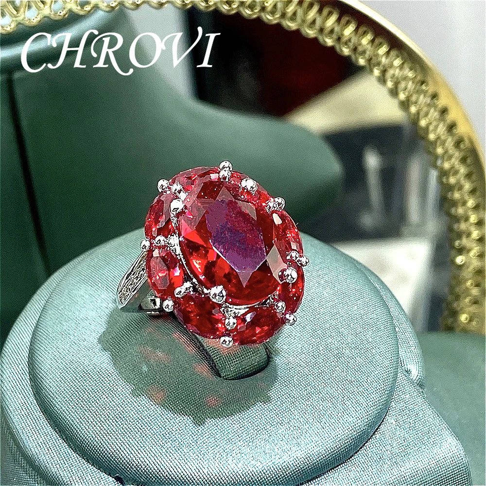 New luxury 925 pure silver gemstone yellow diamond high-carat carbonated ring - creative red large-carat engagement women's ring