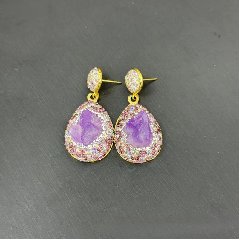 NISHIZAWA Amethyst Earrings for Women Turkish Style Geometric Vintage Jewelry Light Luxury Fashion Elegant Aretes De Mujer