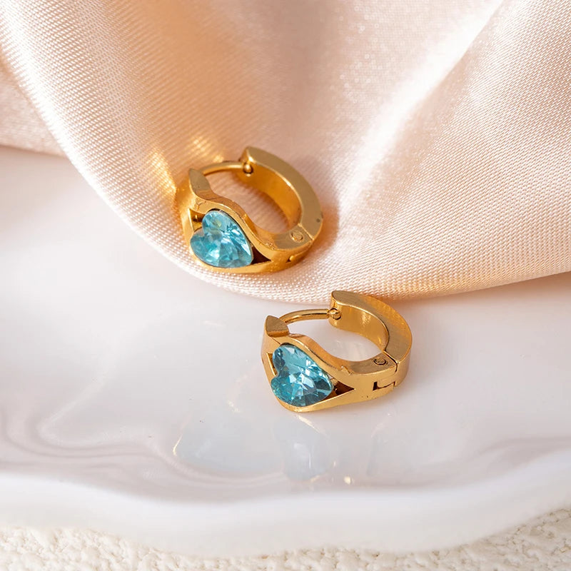 ANENJERY 316L Stainless Steel Geometry Heart Water Drop Zircon Hoop Earrings For Women Men Simple Personality Jewelry Gifts