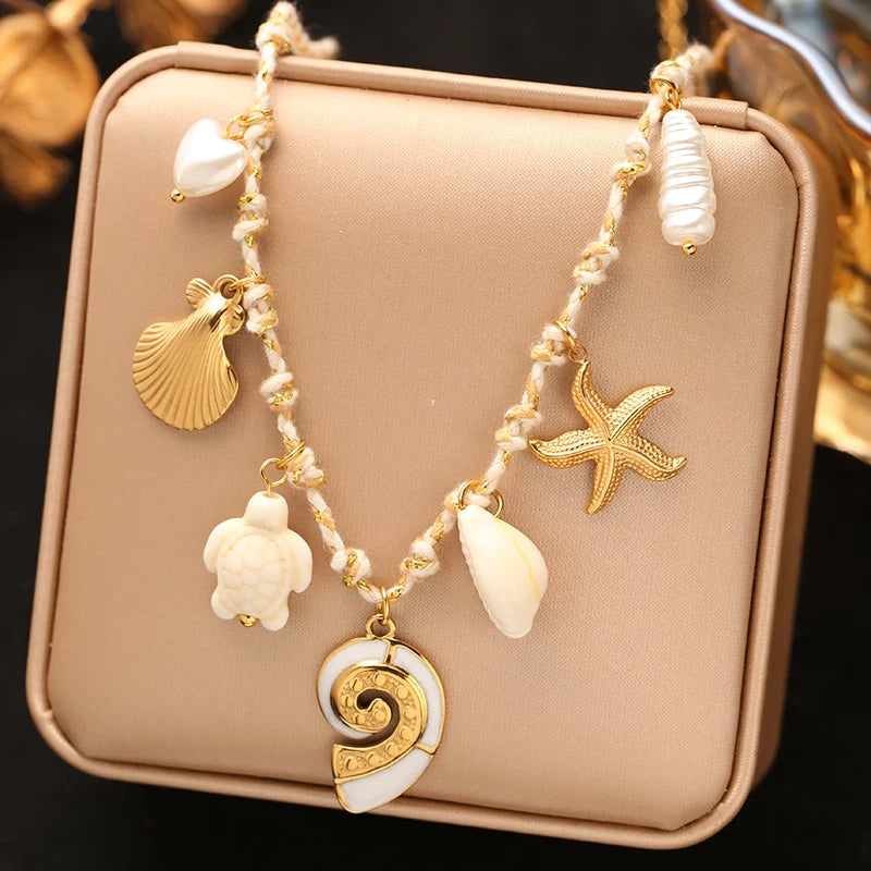 EILIECK 316L Stainless Steel Multiple Charms Pendant Necklace For Women Trendy 18K Gold PVD Plated Waterproof Neck Chain Jewelry