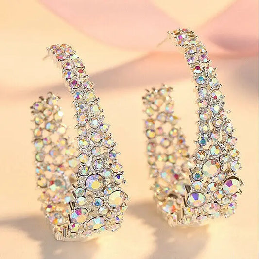 Big Circle Round Colored Zircon Hoop Drop Earrings for Women Fashion Hiphop Punk Charm Earrings Wedding Pendant Jewelry