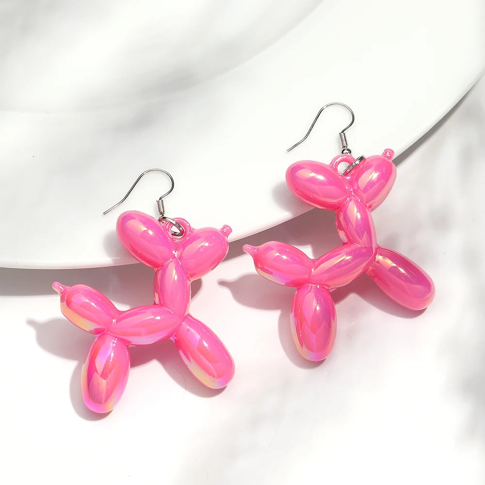 New Trend Candy Colorful Balloon Dog Drop Earrings for Women Personal Iridescent Creative Balloon Dog  Earrings 2025 Jewelry