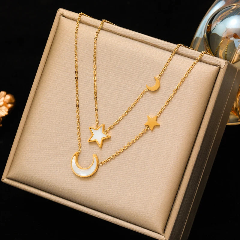 EILIECK 316L Stainless Steel Butterfly Pearl Long Pendant Necklace For Women Fashion Choker Clavicle Chain Waterpro Jewelry Gift