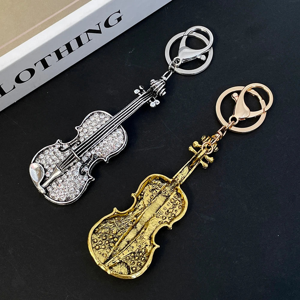 Violin Key Ring Concert Concert Souvenir Gift Women's Luxury Bag Pendant Keychain Rhinestone Crystal Handicraft